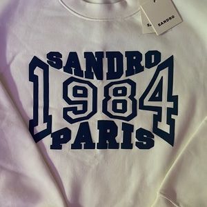 Sandro Paris- White Sweatshirt with Navy Blue Logo